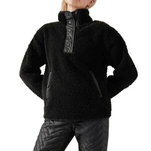 Athleta Cozy Sherpa Snap Fleece Sweatshirt in Black, Large, RV $149, Comfycore